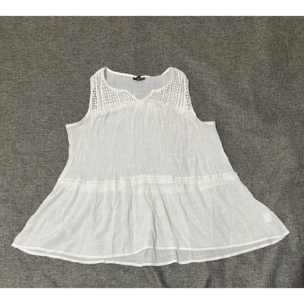 a.n.a Women's XL Sleeveless Crochet Trim Peplum Top White